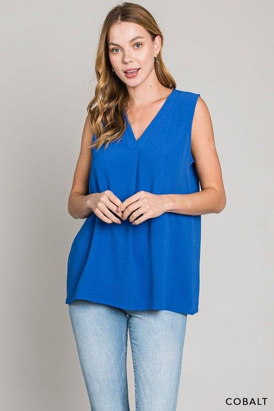 Cobalt Dreams- vneck sleeveless front detail top - Esme and Elodie