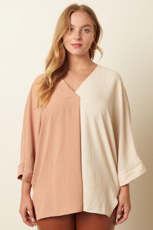 Plus Women's Color Block neutral top in oatmeal and cream - Esme and Elodie