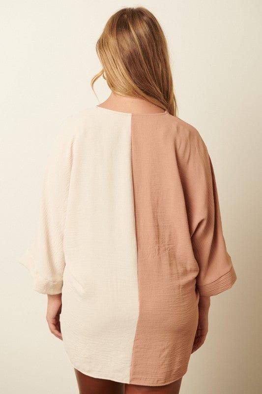 Plus Women's Color Block neutral top in oatmeal and cream - Esme and Elodie