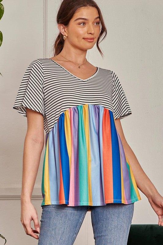 Women's Colorblock printed knit Rainbow top - Esme and Elodie