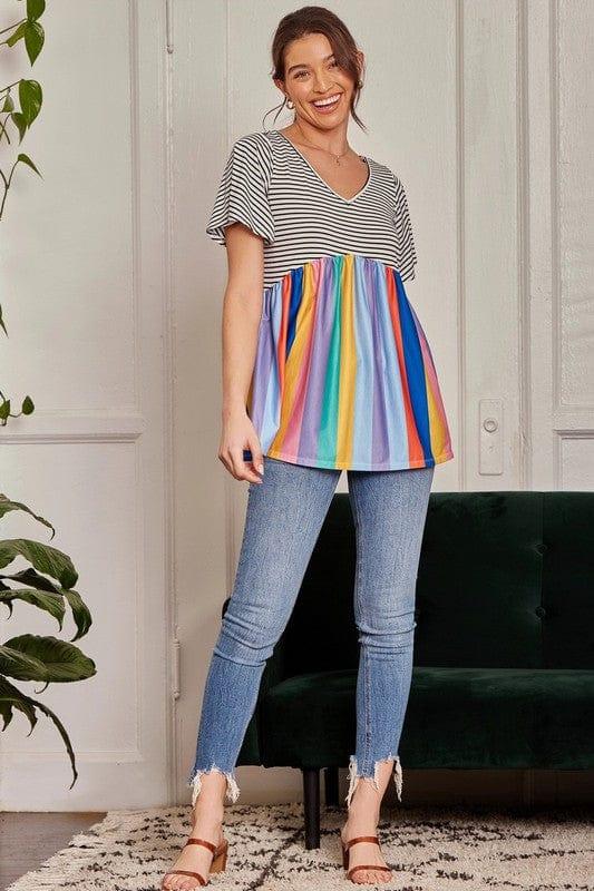 Women's Colorblock printed knit Rainbow top - Esme and Elodie
