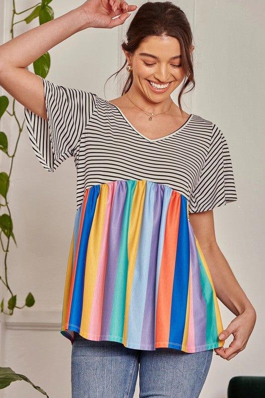 Women's Colorblock printed knit Rainbow top - Esme and Elodie