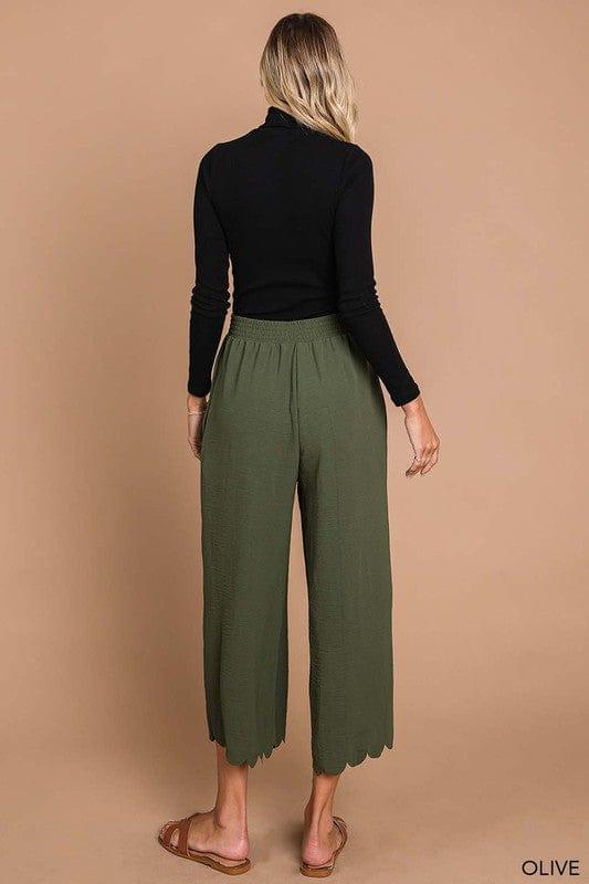 Scallop edge wide leg pant in army green - Esme and Elodie