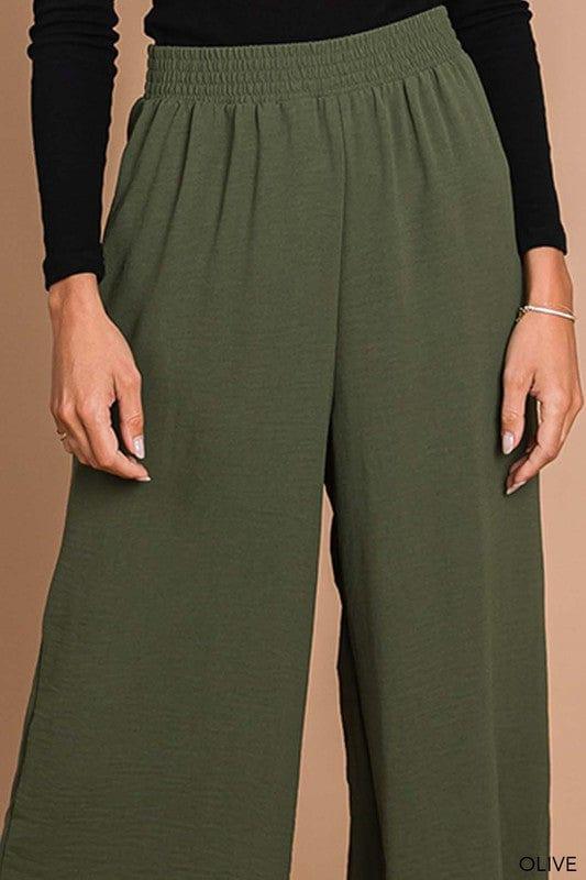 Scallop edge wide leg pant in army green - Esme and Elodie