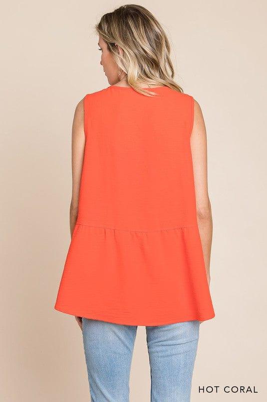 Coral-tastic- Solid vneck peplum babydoll - Esme and Elodie
