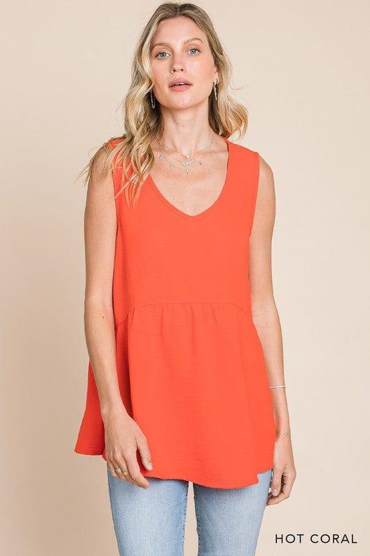 Coral-tastic- Solid vneck peplum babydoll - Esme and Elodie