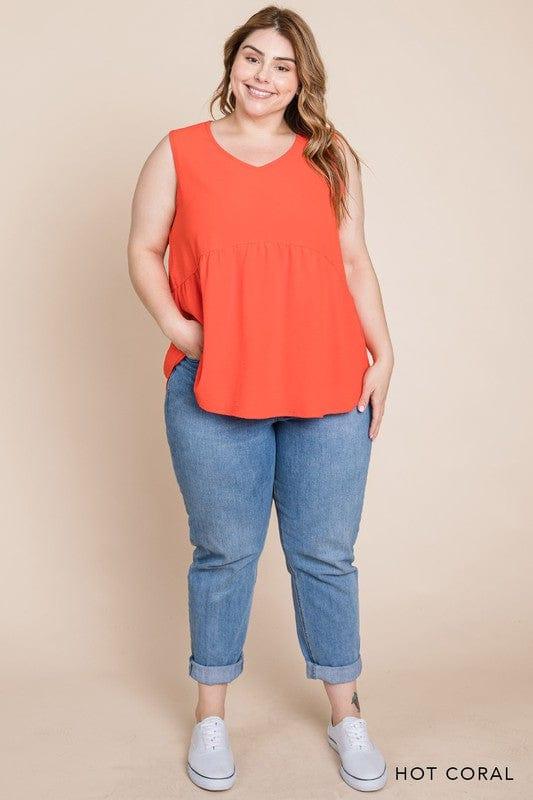 Coral-tastic- Solid vneck peplum babydoll - Esme and Elodie