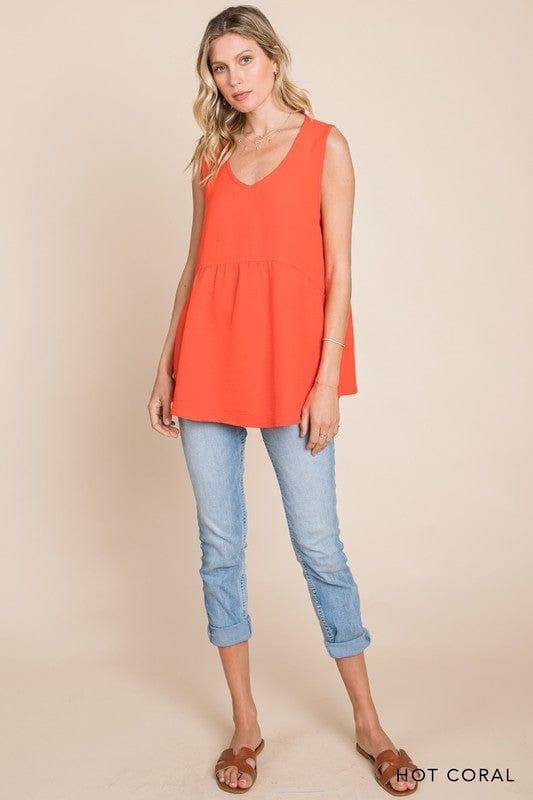 Coral-tastic- Solid vneck peplum babydoll - Esme and Elodie