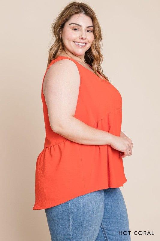 Coral-tastic- Solid vneck peplum babydoll - Esme and Elodie