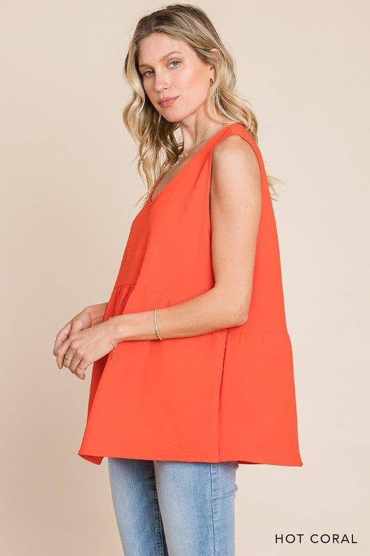 Coral-tastic- Solid vneck peplum babydoll - Esme and Elodie