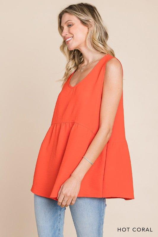 Coral-tastic- Solid vneck peplum babydoll - Esme and Elodie