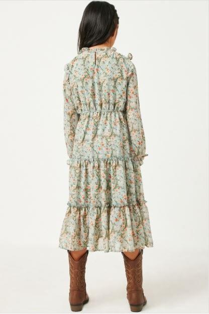 Cottage Wilderness- sage long sleeve kids maxi dress - Esme and Elodie