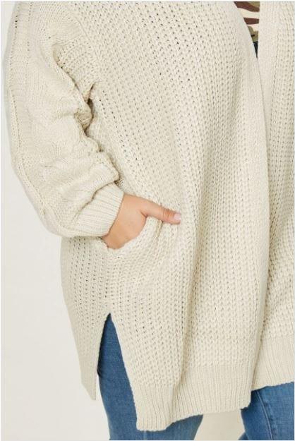 Cozy Time- Plus size thick knit cardigan in beige - Esme and Elodie