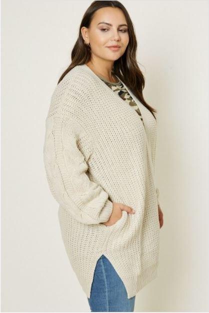 Cozy Time- Plus size thick knit cardigan in beige - Esme and Elodie