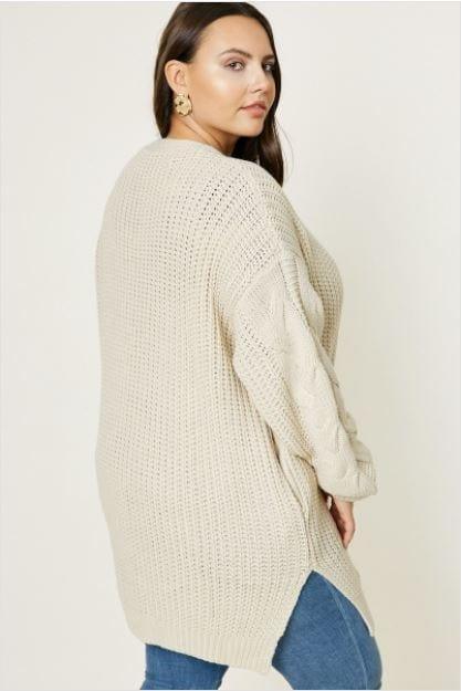 Cozy Time- Plus size thick knit cardigan in beige - Esme and Elodie