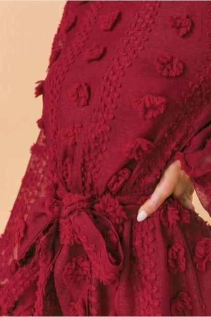 Cranberry Delight- pompom fabric mini dress - Esme and Elodie