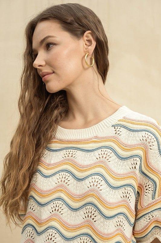 Cream and Multi knit - wide cut sweater - Esme and Elodie