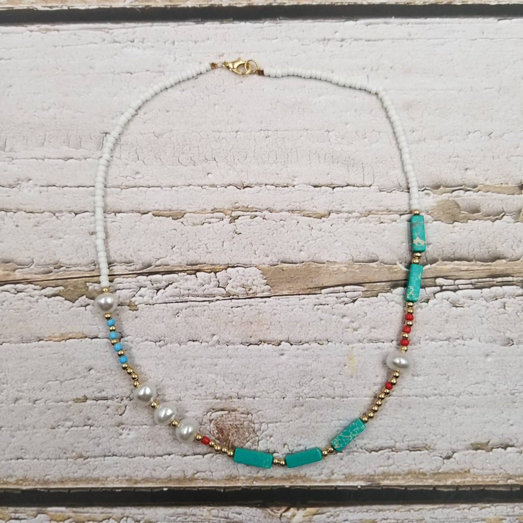 Boho Natural stone bead Pearl Necklace