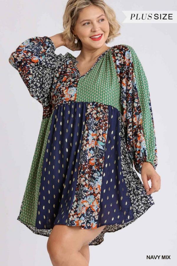 Dandi- navy and green mix mini dress - Esme and Elodie