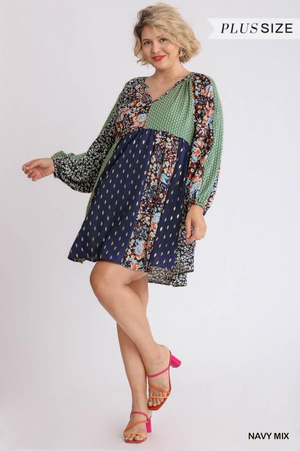 Dandi- navy and green mix mini dress - Esme and Elodie