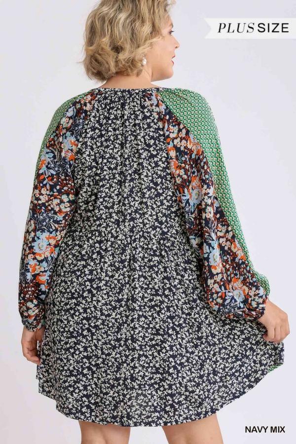 Dandi- navy and green mix mini dress - Esme and Elodie