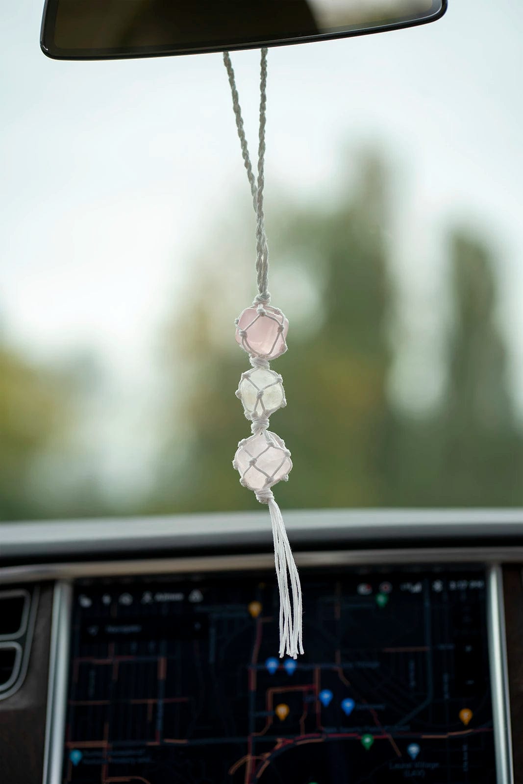 Dangle and Shine Rose Quartz Rearview Mirror Charm - Esme and Elodie