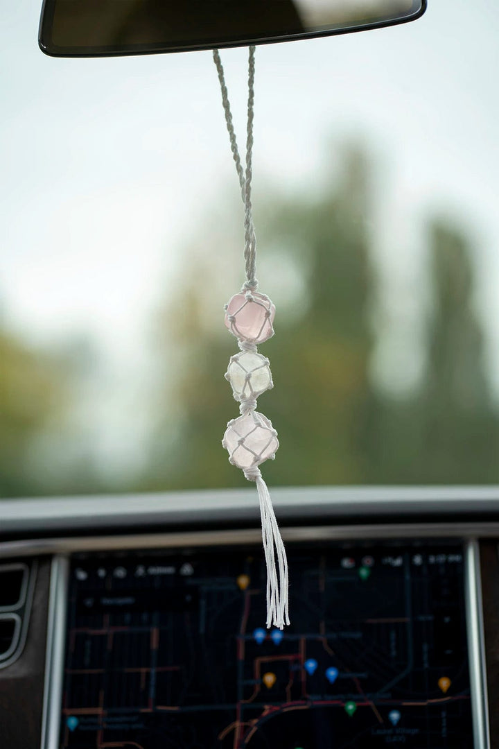 Dangle and Shine Rose Quartz Rearview Mirror Charm - Esme and Elodie