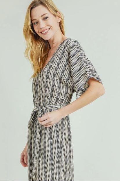 Daphne- womens black and taupe striped jumpsuit - Esme and Elodie