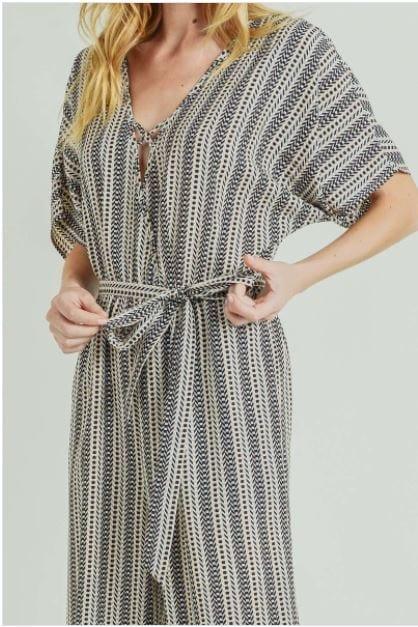 Daphne- womens black and taupe striped jumpsuit - Esme and Elodie
