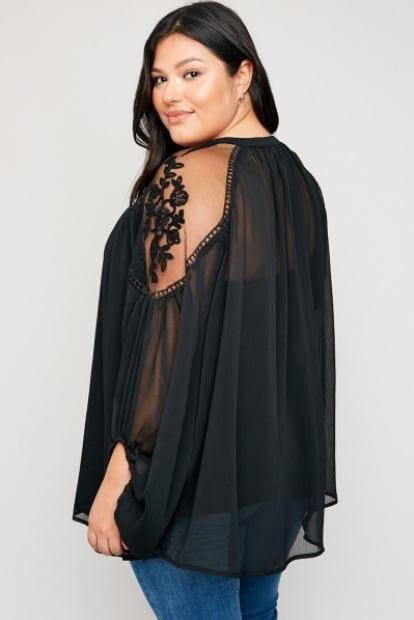 Date Night- plus size sheer tie front peasant top - Esme and Elodie
