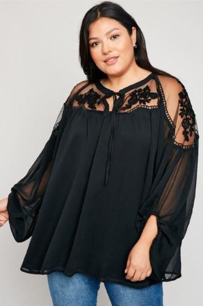 Date Night- plus size sheer tie front peasant top - Esme and Elodie
