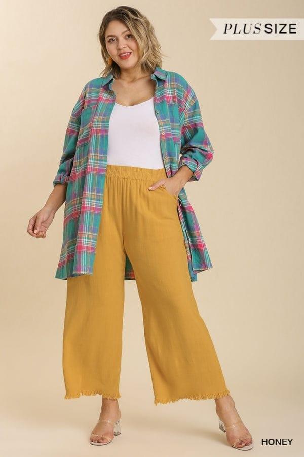 Deja plus size linen wide leg pants in mustard - Esme and Elodie