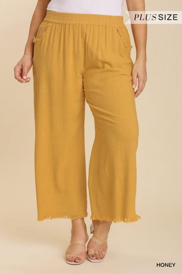 Deja plus size linen wide leg pants in mustard - Esme and Elodie