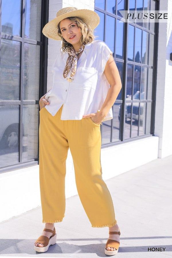 Deja plus size linen wide leg pants in mustard - Esme and Elodie