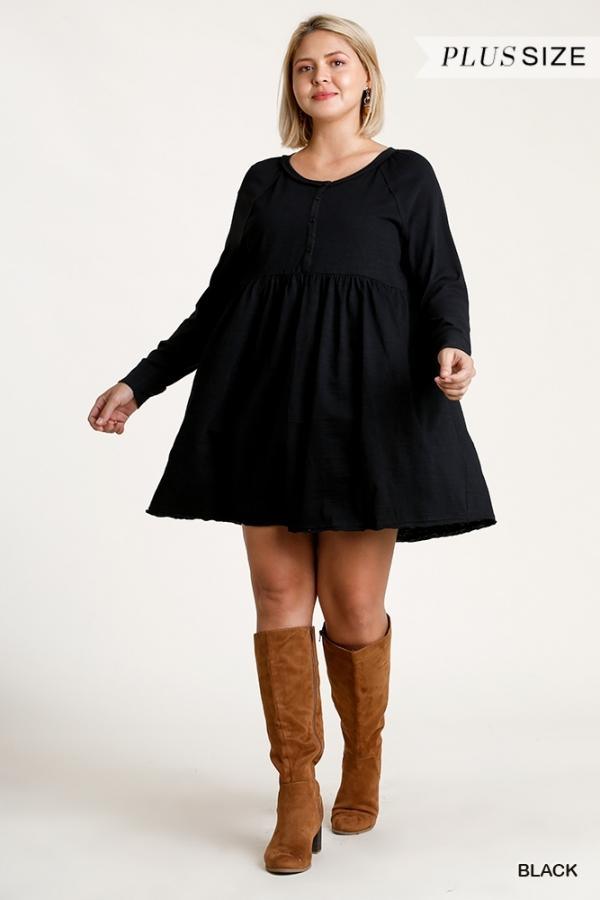 Eclipse- plus size button front raw hem dress - Esme and Elodie