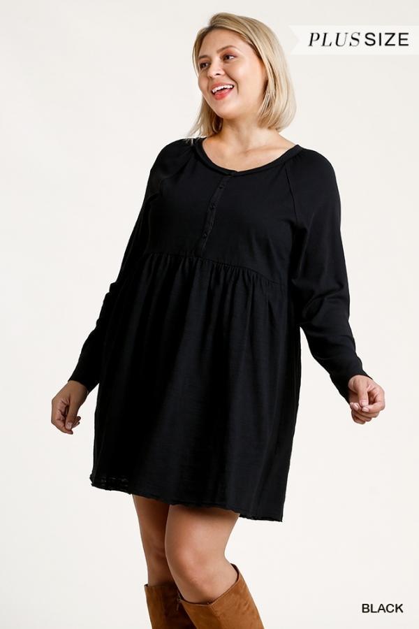 Eclipse- plus size button front raw hem dress - Esme and Elodie