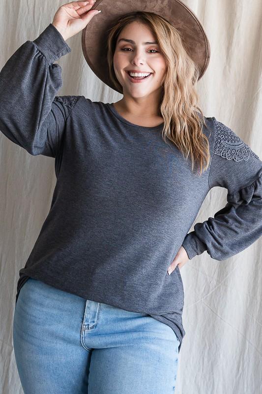 Ember- Plus size crochet lace trim top - Esme and Elodie