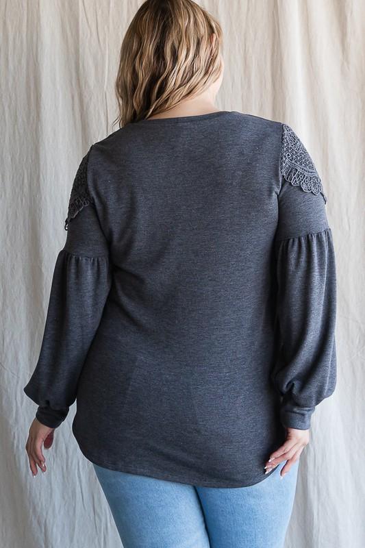 Ember- Plus size crochet lace trim top - Esme and Elodie