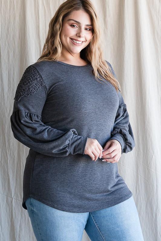 Ember- Plus size crochet lace trim top - Esme and Elodie