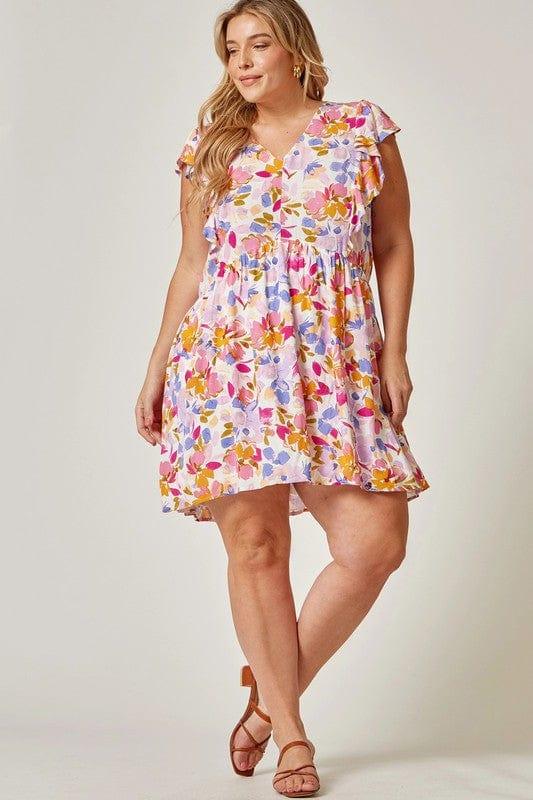 Equinox- plus size floral printer dress with flowy bodice - Esme and Elodie