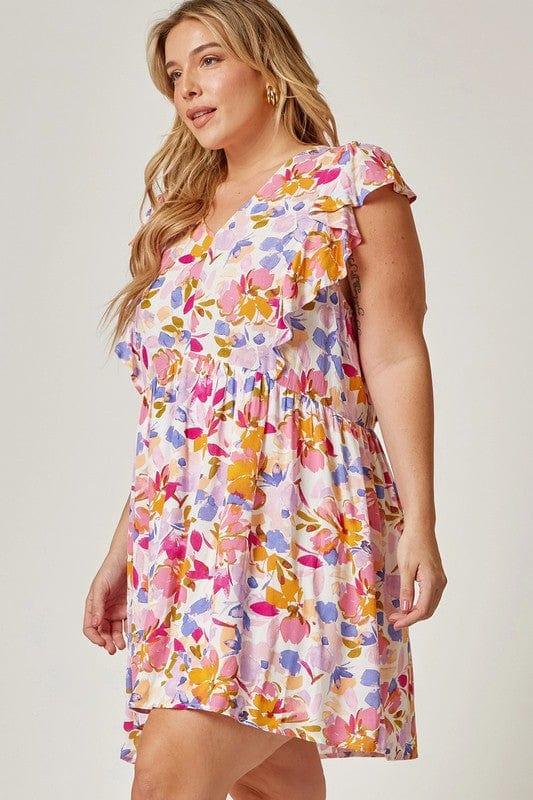 Equinox- plus size floral printer dress with flowy bodice - Esme and Elodie