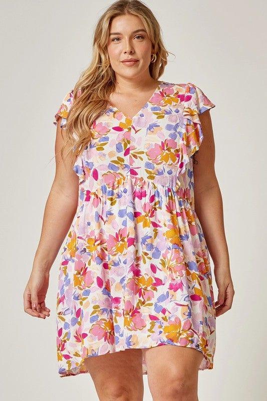 Equinox- plus size floral printer dress with flowy bodice - Esme and Elodie
