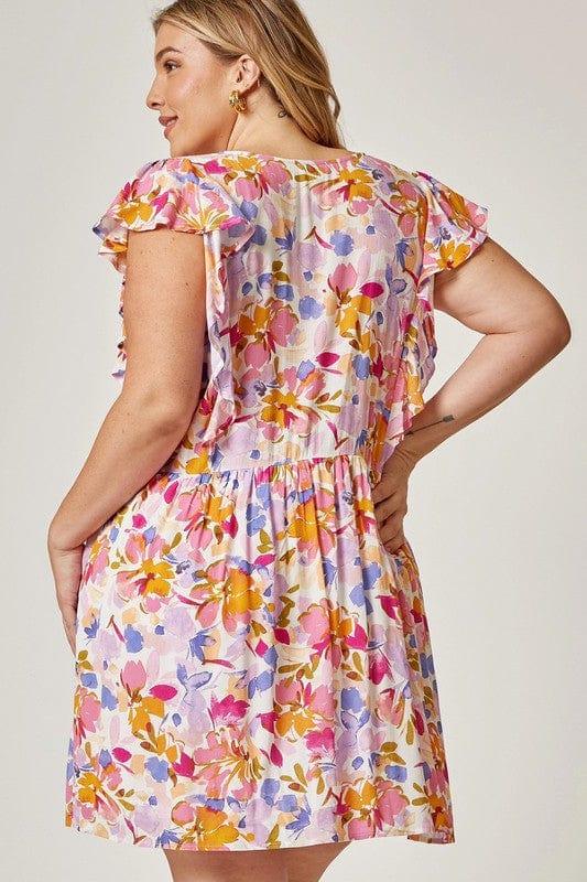 Equinox- plus size floral printer dress with flowy bodice - Esme and Elodie
