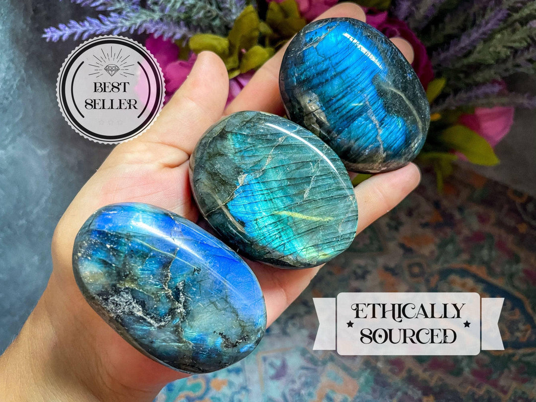 Ethically Sourced Labradorite palm Stone for TRANSFORMATION - Esme and Elodie