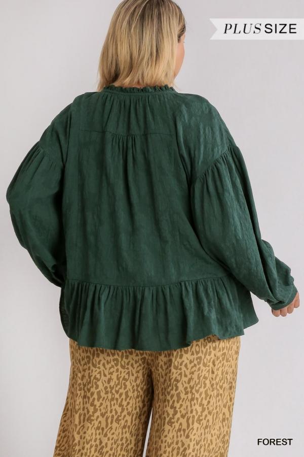 Evergreen Forest- plus size peasant top with peplum ruffle - Esme and Elodie