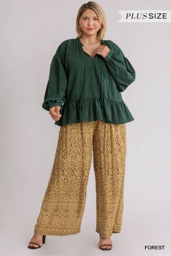 Evergreen Forest- plus size peasant top with peplum ruffle - Esme and Elodie