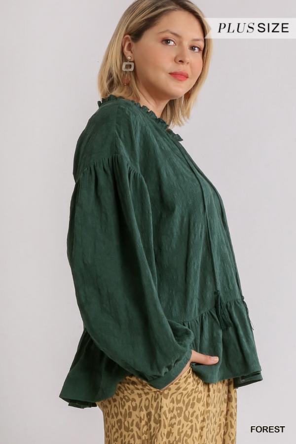 Evergreen Forest- plus size peasant top with peplum ruffle - Esme and Elodie
