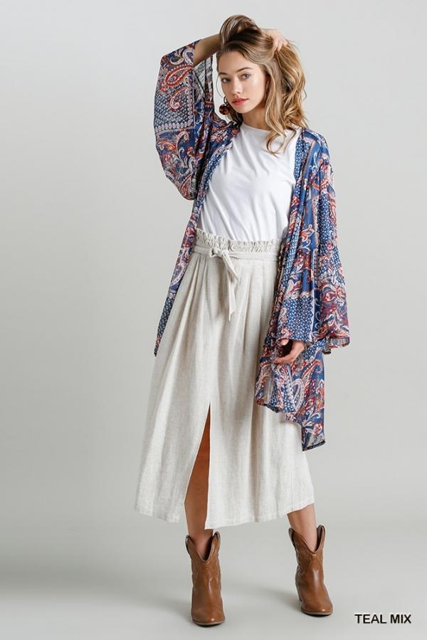 Everything Nice- womens teal and rust kimono - Esme and Elodie