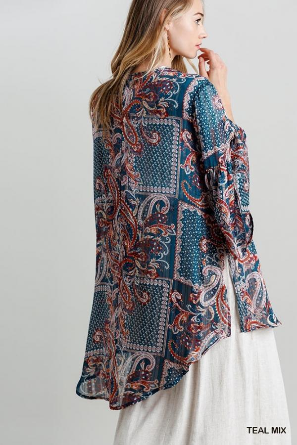 Everything Nice- womens teal and rust kimono - Esme and Elodie