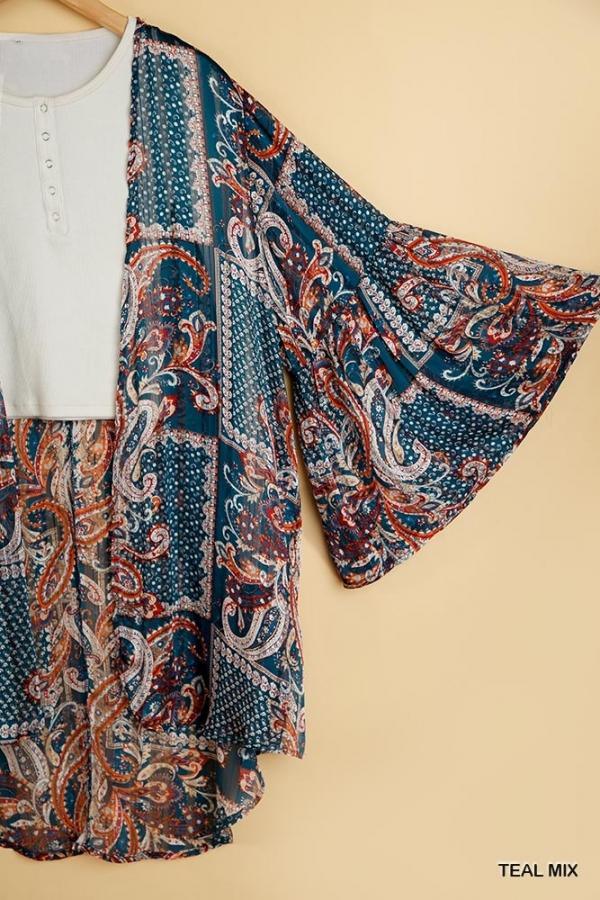 Everything Nice- womens teal and rust kimono - Esme and Elodie